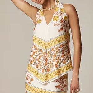 Ivory Open Back Halter Top Sunset Rose Print XS